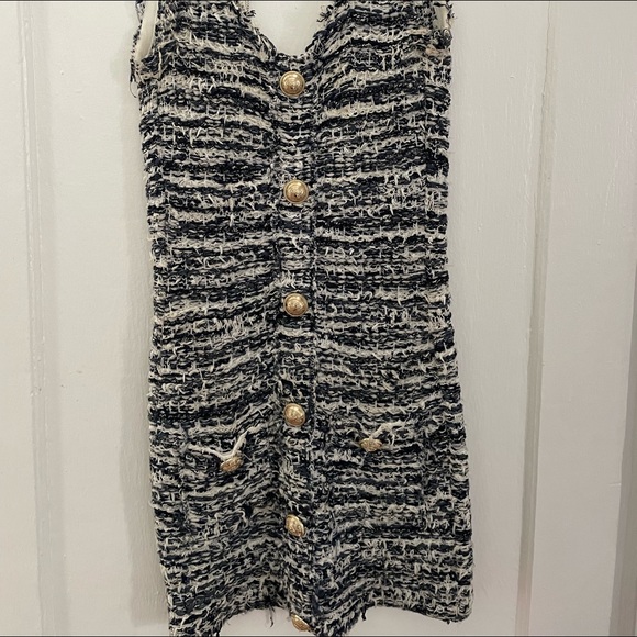Balmain Black and Cream Tweed Midi Dress Balmain Black and Cream Tweed Midi Dress